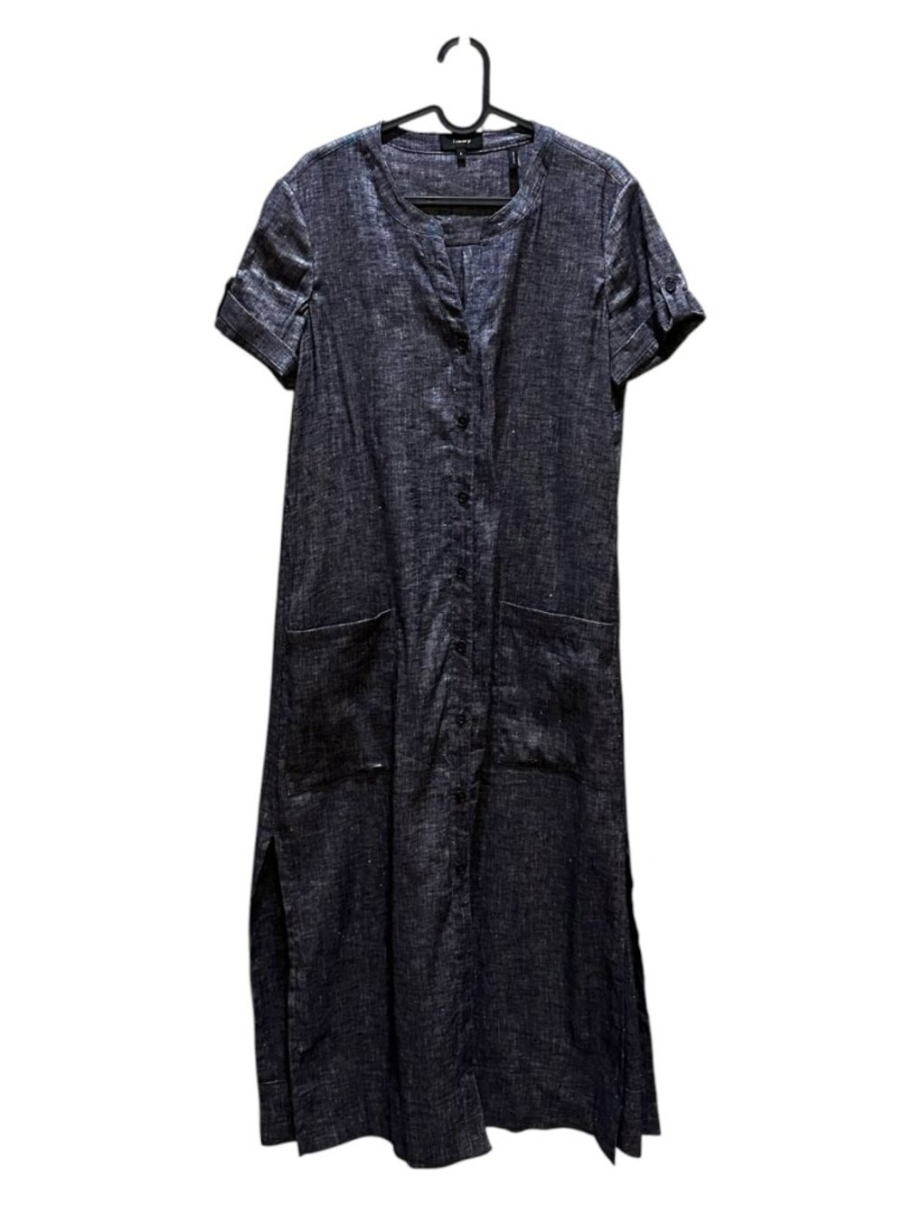 Theory Navy Blue Linen Knee Length Shift Midi Dress